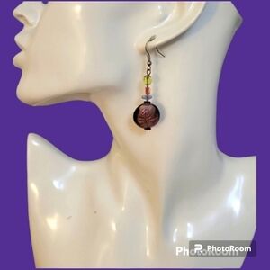 PREMIER DESIGNS Purple Lampwork Glass Beaded Dangle Hook Earrings